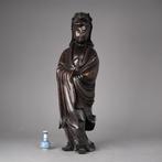 Large Zitan Standing Guanyin with Long Gown - 18th Century -, Antiek en Kunst