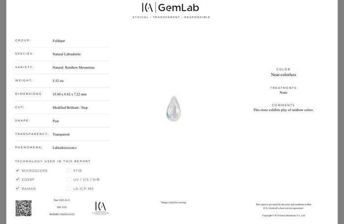 Zonder Minimumprijs - 1 pcs Kleurloos Maansteen - 5.52 ct -, Sieraden, Tassen en Uiterlijk, Edelstenen