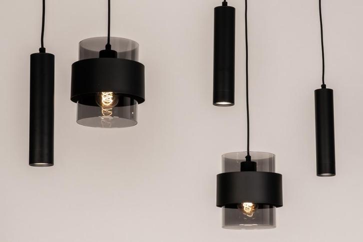 Rietveld Hanglampen - Zwart - Glas, Metaal, Huis en Inrichting, Lampen | Hanglampen, Verzenden