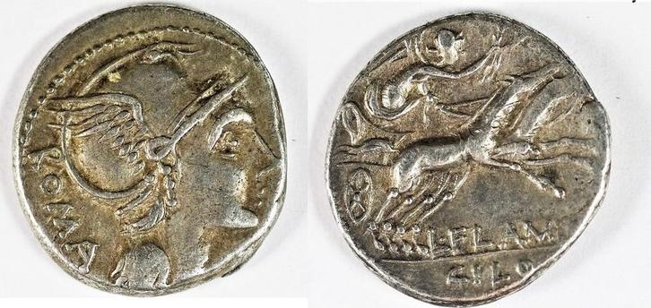 L Flaminius Chilo Denarius (109-108 Bc) Rome, Postzegels en Munten, Munten | Europa | Niet-Euromunten, Verzenden