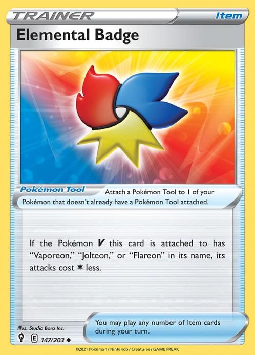 elemental badge 147/203 evolving skies, Hobby en Vrije tijd, Verzamelkaartspellen | Pokémon, Losse kaart, Nieuw, Foil, Ophalen of Verzenden