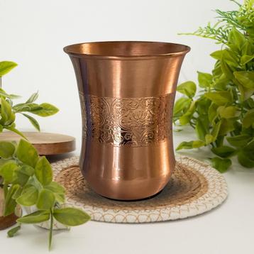 Puur koperen beker gebogen met antique geëtste rand – 300 ml beschikbaar voor biedingen