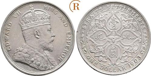 1 Dollar Bombay 1903 Malaysia Straits Settlements: Edward..., Postzegels en Munten, Munten | Amerika, Verzenden