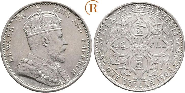 1 Dollar Bombay 1903 Malaysia Straits Settlements: Edward..., Postzegels en Munten, Munten | Amerika, Verzenden