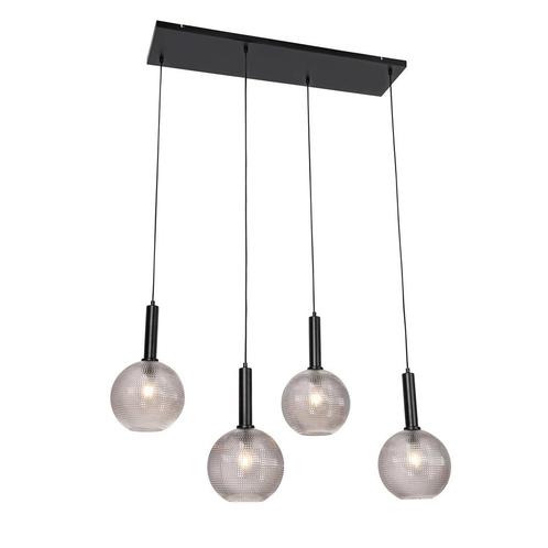 Design hanglamp zwart met smoke glas 4-lichts  - Chico, Huis en Inrichting, Lampen | Hanglampen, Nieuw, Glas, 75 cm of meer