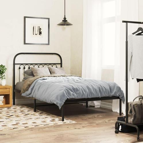 vidaXL Bedframe met hoofdbord metaal zwart 100x190 cm, Huis en Inrichting, Slaapkamer | Bedden, 100 cm, 190 cm of minder, Zwart
