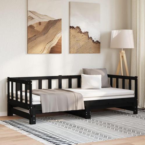 vidaXL Slaapbank uitschuifbaar massief grenenhout zwart, Huis en Inrichting, Slaapkamer | Bedden, 90 cm, 190 cm of minder, Zwart