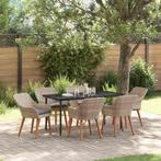 vidaXL Eetkamerset 7 pcs Lichtgrijs Poly riet, Verzenden, Nieuw, Rotan