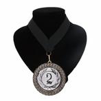 Nummer 2 kampioensmedaille zwart - Medailles, Hobby en Vrije tijd, Nieuw, Ophalen of Verzenden
