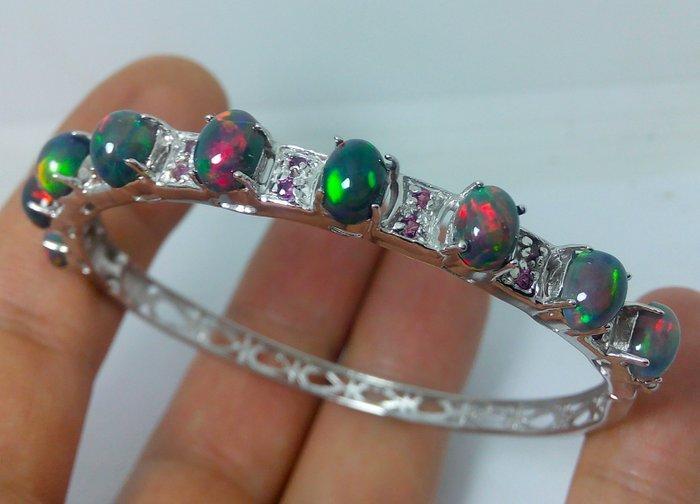 925 zilveren armband - 9 topkleuren natuurlijke zwarte opaal, Verzamelen, Mineralen en Fossielen