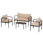 Tuinmeubelset - VidaXL - Staal &amp; Gehard Glas - Khaki, Ophalen of Verzenden, Nieuw