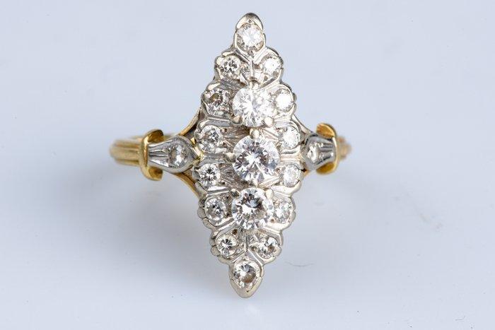 Ring - 18 karaat Geel goud, Witgoud - 1.07ct. tw. Diamant, Sieraden, Tassen en Uiterlijk, Ringen