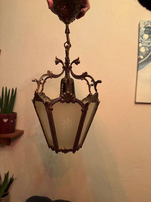 Plafondlamp - Glas, Messing, Antiek en Kunst, Curiosa en Brocante