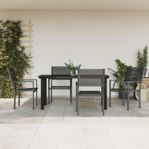 vidaXL 5-delige Tuinset textileen en staal zwart, Tuin en Terras, Tuinsets en Loungesets, Tuinset, Nieuw, 4 zitplaatsen, Rvs, Verzenden