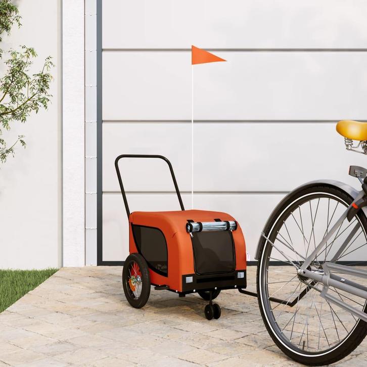 vidaXL Hondenfietstrailer oxford stof en ijzer oranje en, Dieren en Toebehoren, Overige Dieren-accessoires, Nieuw, Verzenden