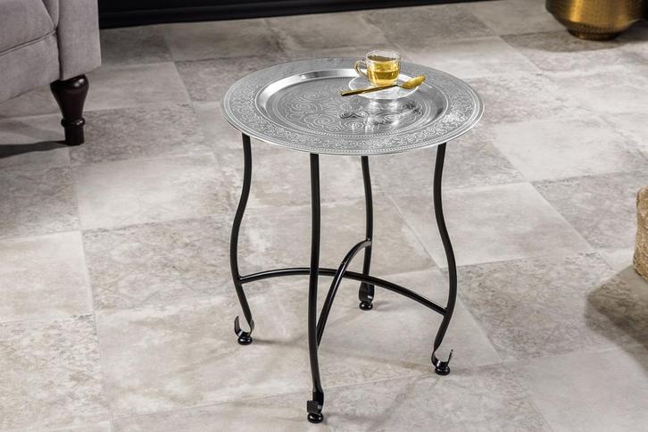 Ronde Bijzettafel MARRAKECH 50cm Zilveren Theetafel, Huis en Inrichting, Tafels | Sidetables, Ophalen of Verzenden