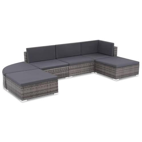 vidaXL 6-delige Loungeset met kussens poly rattan grijs, Tuin en Terras, Tuinsets en Loungesets, Loungeset, Nieuw, 6 zitplaatsen