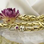 Gouden vossenstaartschakel collier met robijn en onyx, Gebruikt, Overige kleuren, Ophalen of Verzenden, Met edelsteen