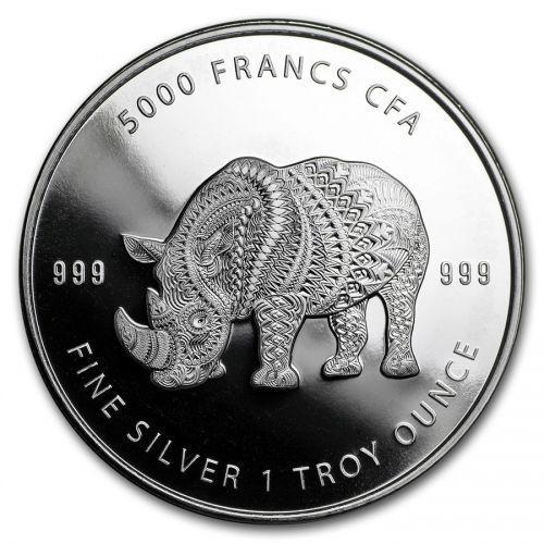 Chad - Mandala Rhino 1 oz 2018 (10.000 oplage), Postzegels en Munten, Munten | Afrika, Losse munt, Zilver, Overige landen, Verzenden