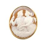 Gouden broche met camee | Vintage (schelp, lagensteen), Gebruikt, Overige kleuren, Ophalen of Verzenden, Met edelsteen