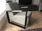 Leren fauteuil met stalen frame - crème kleurig leer - Echt, Huis en Inrichting, Fauteuils, Nieuw, Ophalen of Verzenden, Industrieel