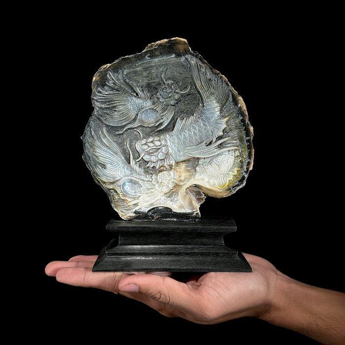 Fijn gegraveerde parelmoer schelp - verfijnde Japanse, Antiek en Kunst, Kunst | Designobjecten