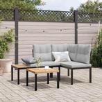 vidaXL Tuinbanken met kussens 2 st gepoedercoat staal zwart, Tuin en Terras, Tuinbanken, Verzenden, Nieuw, Metaal