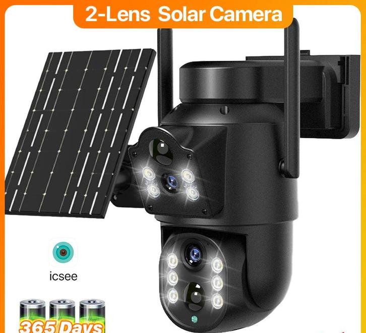 Dual Lens Outdoor WiFi Solar Camera Ingebouwde Batterij Beve, Huis en Inrichting, Overige Huis en Inrichting, Nieuw, Verzenden