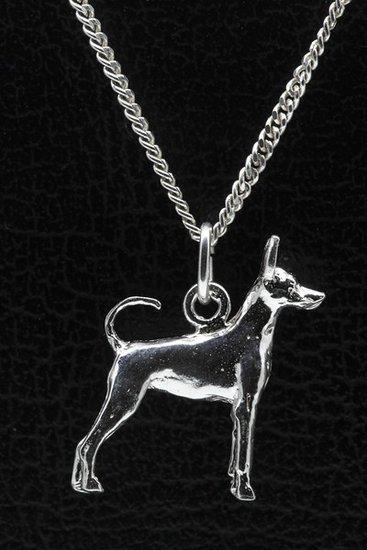 Zilveren Amerikaanse toy terrier met staart ketting hange..., Sieraden, Tassen en Uiterlijk, Kettinghangers, Verzenden
