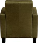 Olijfgroene leren landelijke fauteuil - poot hout zwart - Ra, Huis en Inrichting, Fauteuils, Nieuw, Ophalen of Verzenden, Landelijk