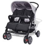 vidaXL Tweelingkinderwagen staal grijs en zwart