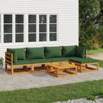 vidaXL 6-delige Loungeset met groene kussens massief hout, Verzenden, Nieuw, Hardhout, Loungeset