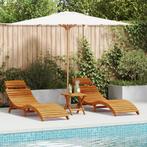 vidaXL 3-delige zonnebed met bijzettafel van massief, Tuin en Terras, Ligbedden, Verzenden, Nieuw