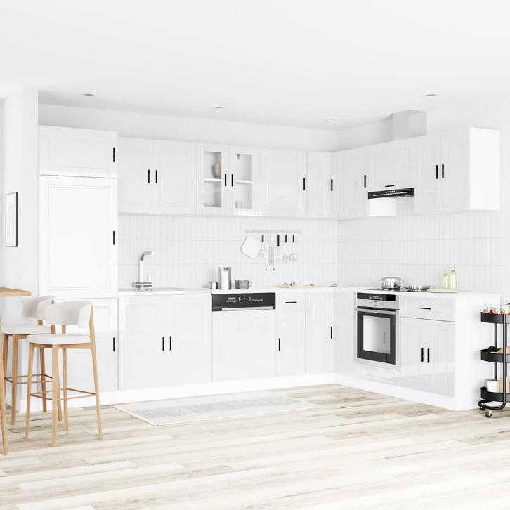 vidaXL Wastafel onderkast met opslag Porto 2 pcs Wit Bewerkt, Huis en Inrichting, Tafels | Kaptafels, Nieuw, Verzenden