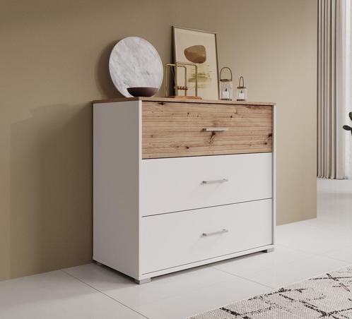 Meubella Ladekast Modern wit eiken 93 cm | 3 lades, Huis en Inrichting, Kasten | Ladekasten, 25 tot 50 cm, Nieuw, 50 tot 100 cm