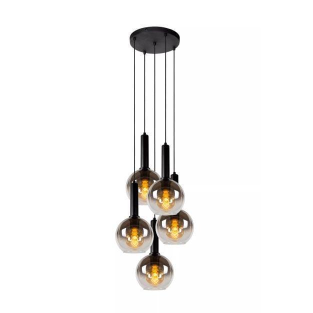 Hanglamp Marius, 5-lichts rookglas, Huis en Inrichting, Lampen | Hanglampen, Nieuw, Glas, Verzenden