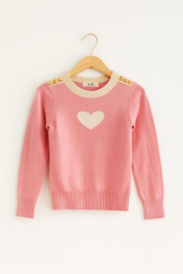 Roze meisjes sweater met hart en goudkleurige knopen|NIEUW beschikbaar voor biedingen