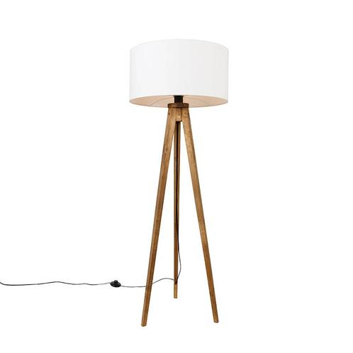 Landelijke tripod vintage hout met kap wit 50 cm - Tripod, Huis en Inrichting, Lampen | Vloerlampen, Nieuw, Overige materialen