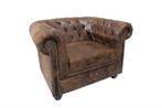 Chesterfield fauteuil 110cm antiekbruin met knoopstiksel en, Huis en Inrichting, Ophalen of Verzenden, Nieuw