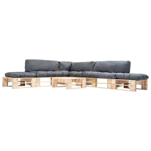 vidaXL 6-delige Loungeset pallet met grijze kussens hout, Tuin en Terras, Tuinsets en Loungesets, Loungeset, Nieuw, 6 zitplaatsen
