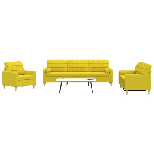 vidaXL 3-delige Loungeset met sierkussens stof lichtgeel, Huis en Inrichting, Banken | Bankstellen, Nieuw, Stof, Vierpersoons of meer