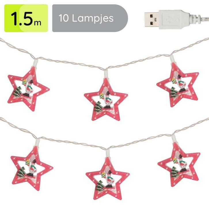 Kerstverlichting Ster met Sneeuwpop - 1.5m - 10 Lichtjes -, Diversen, Kerst, Nieuw, Verzenden