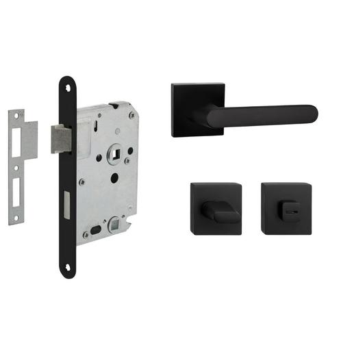 Deurbeslag set met WC-slot en deurklink Linee zwart, Doe-het-zelf en Verbouw, Hang- en Sluitwerk, Klink of Kruk, Nieuw, Overige materialen