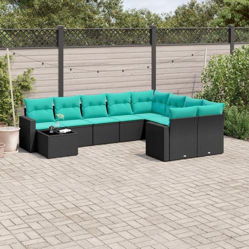 vidaXL 10-delige Loungeset met kussens poly rattan zwart, Tuin en Terras, Tuinsets en Loungesets, Loungeset, Nieuw, Rotan, Verzenden