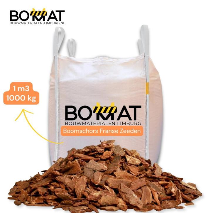 Boomschors Franse Zeeden Big Bag 1 m³ (1000 kg – 11 m2), Tuin en Terras, Grind, Keien en Split, Overige typen, Bruin, Nieuw, Overige materialen