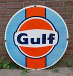 Gulf Logo Zwaar Emaille Bord - Ø76cm - Vintage, Verzamelen, Ophalen, Gebruikt