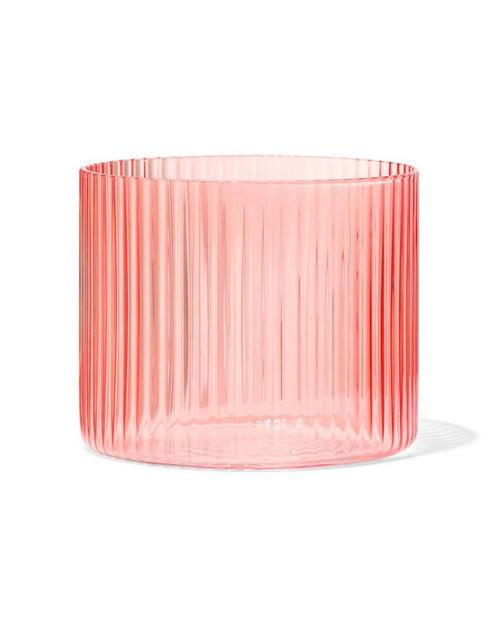 HEMA Glas voor geurkaars S ribbel oranje, Huis en Inrichting, Woonaccessoires | Kandelaars en Kaarsen, Nieuw, Verzenden