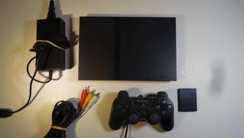 PS2 slim zwart met garantie, controller en memory card, Spelcomputers en Games, Spelcomputers | Sony PlayStation 2, Met 1 controller
