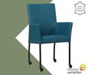 Leren eetkamerstoel Comfort met wieltjes en armleuning -, Huis en Inrichting, Stoelen, Blauw, Nieuw, Leer, Ophalen of Verzenden