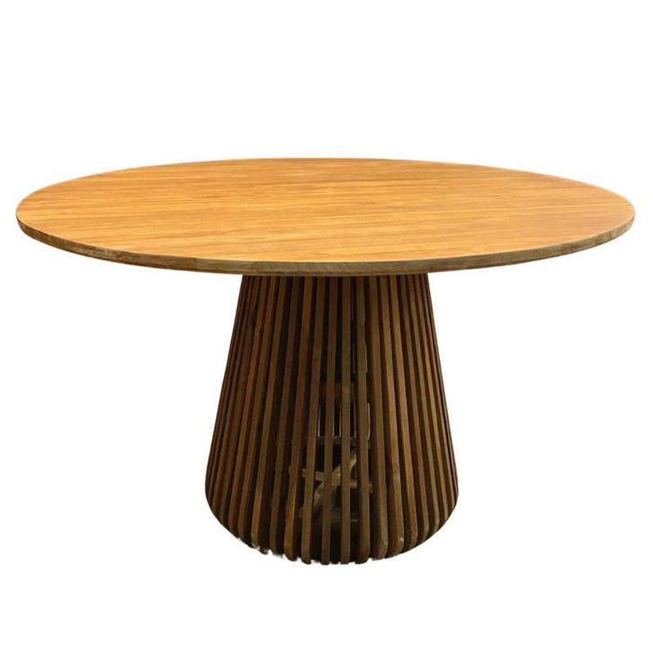 Ronde eetkamertafel met unieke poot massief teakhout, Huis en Inrichting, Tafels | Eettafels, 100 tot 150 cm, 100 tot 150 cm, Rond